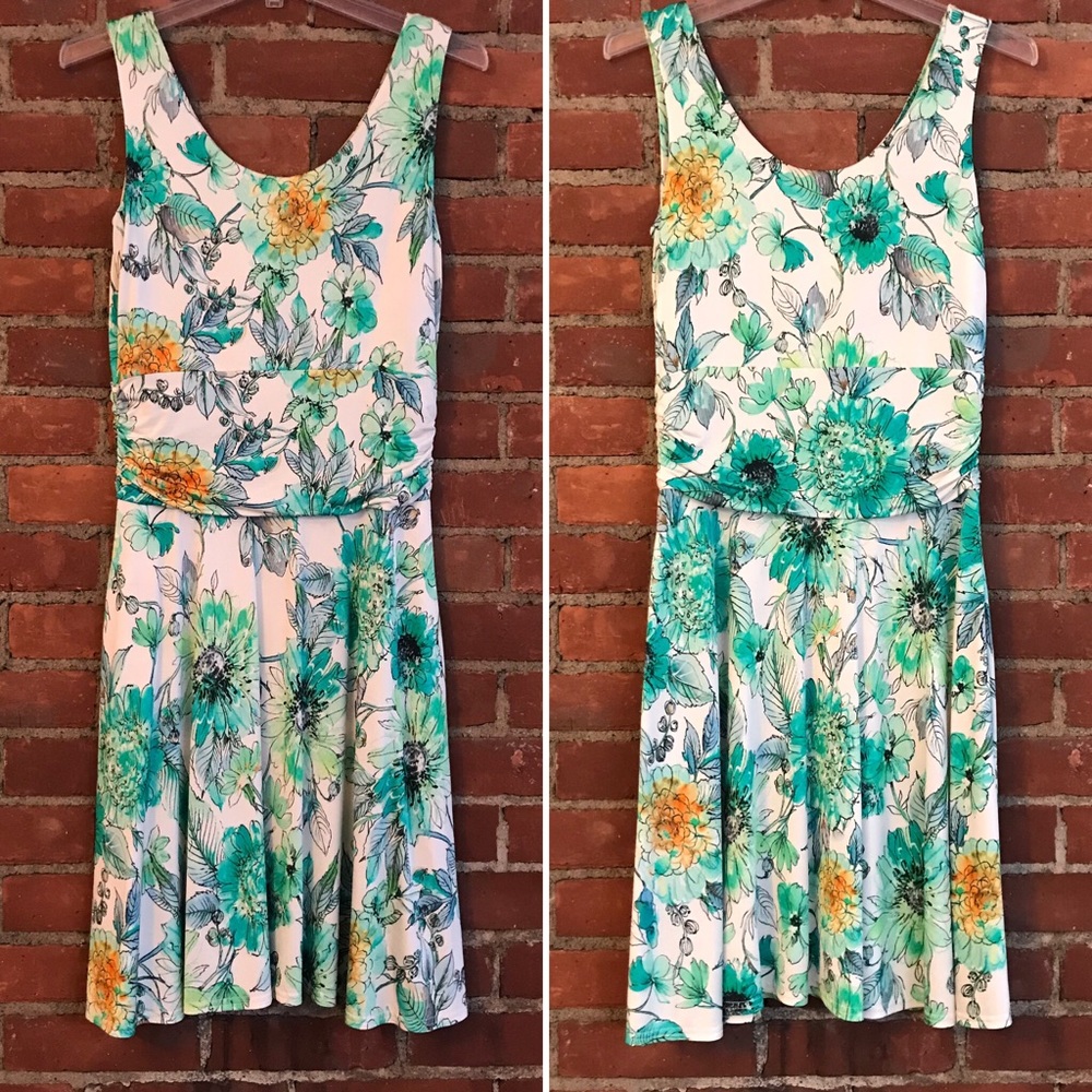 White Multi-Colored Floral Print Sleeveless Dress